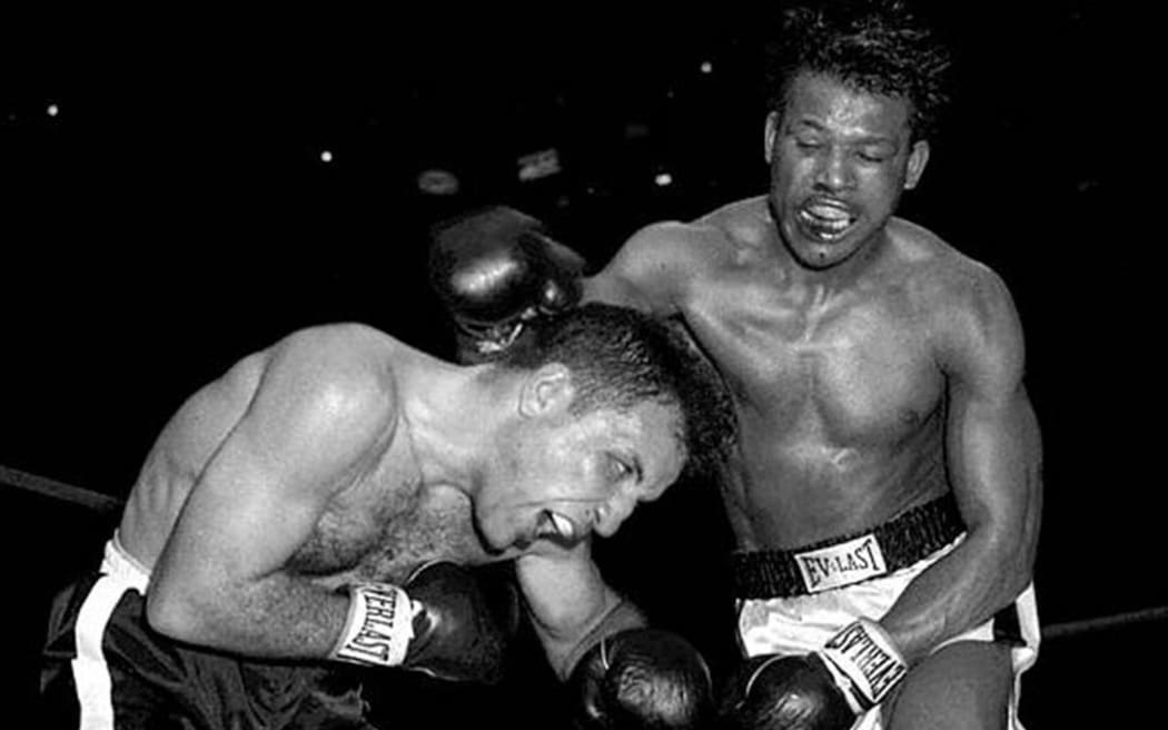 Jake LaMotta fights Sugar Ray Robinson