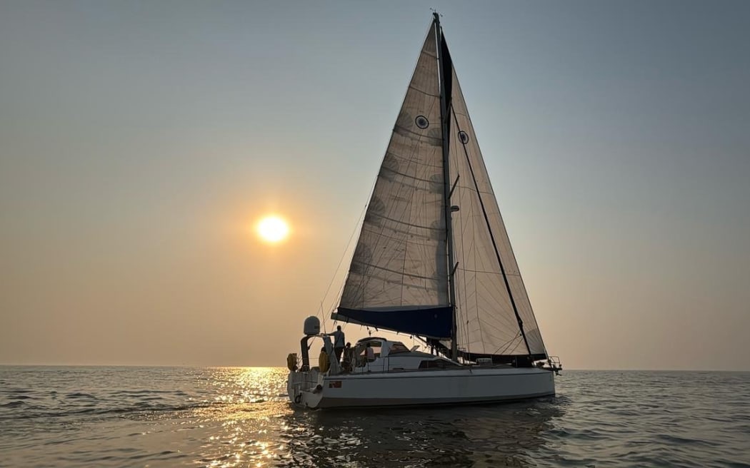 Indian Army Sailing Vessel Triveni, a 50-foot yacht built indigenously in Puducherry, India.