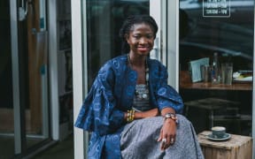 Pinaman Owusu-Banahene wearing clothes created by designers who will be showcased at her upcoming Africa Fashion Festival.