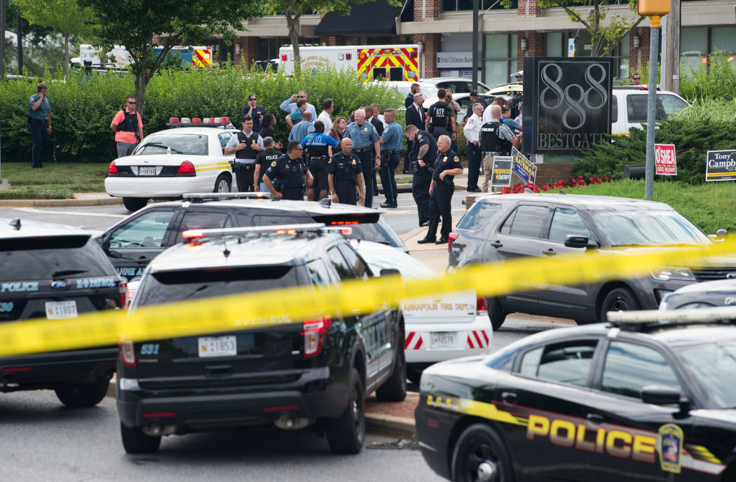 No Police respond to a shooting in Annapolis, Maryland, June 28, 2018.