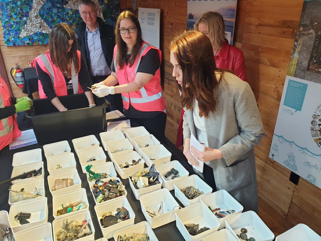 Labour leader Jacinda Ardern during her policy announcement on Sunday morning at Sustainable Coastlines in Auckland.