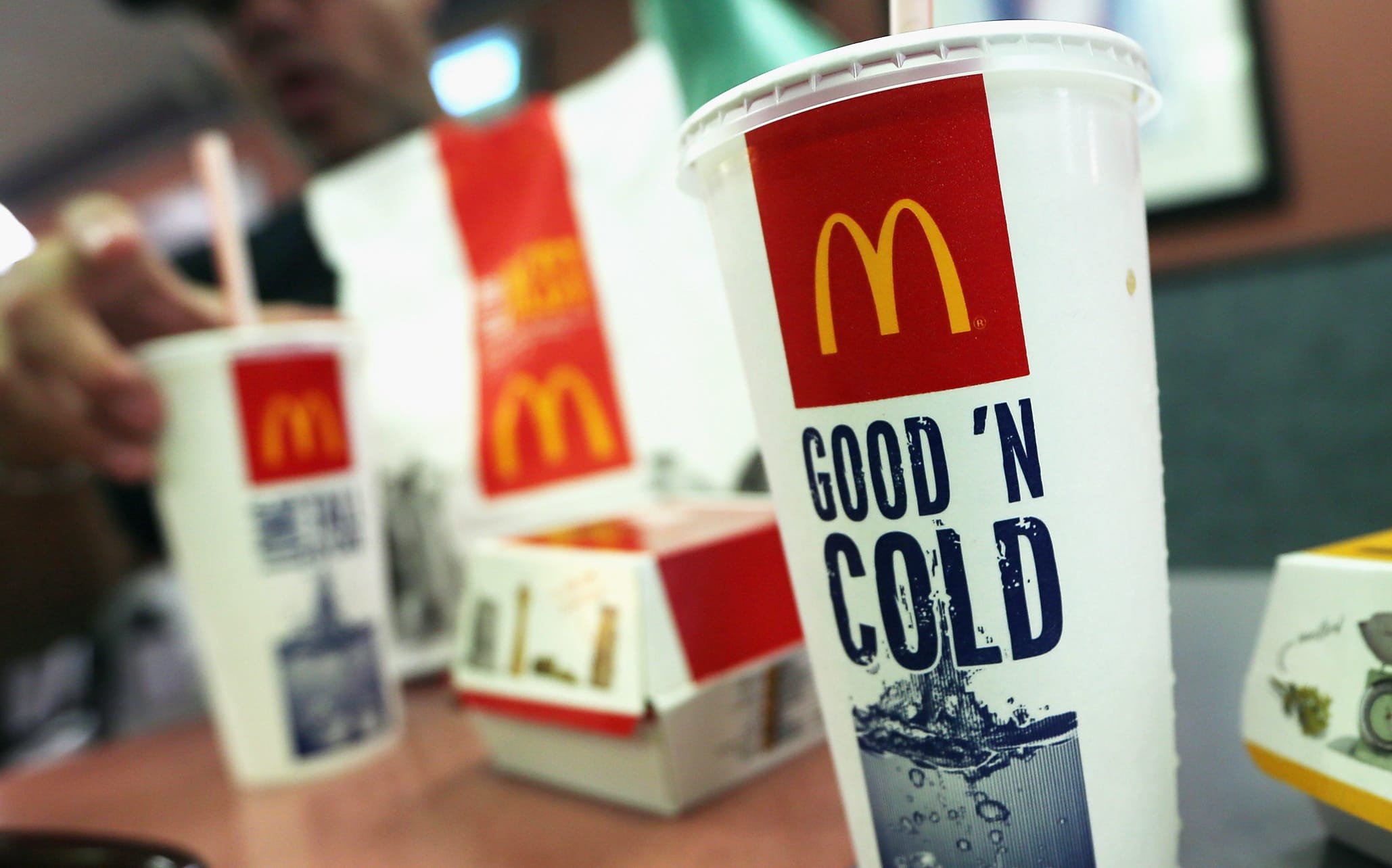 A customer eats with a 21 ounce cups of soda at a Manhattan McDonalds on September 13, 2012 in New York City.