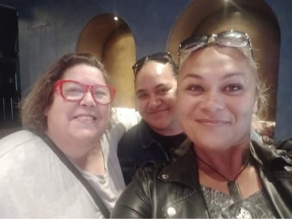 Jackie Clark with two of the women The Aunties supports - Moeroa, centre, and Lana on the right