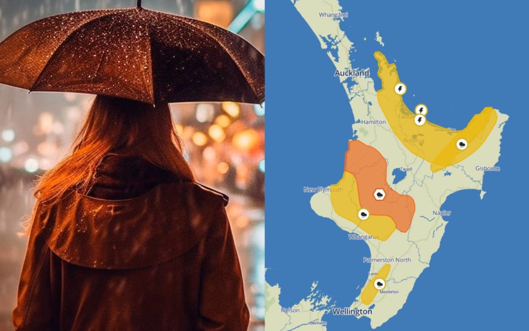 A woman holding an umbrella, the North Island.