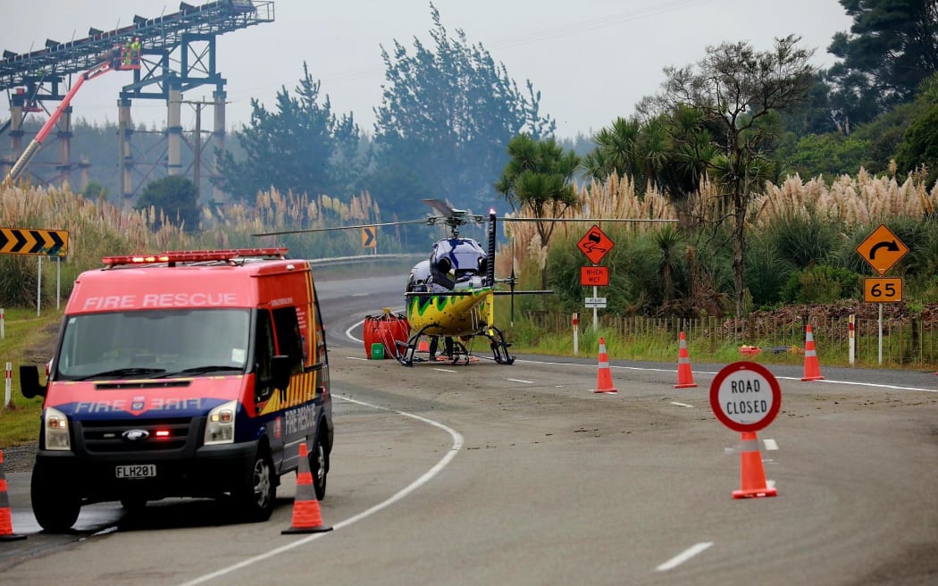 A scrub fire is burning in Kaipara, closing part of SH16