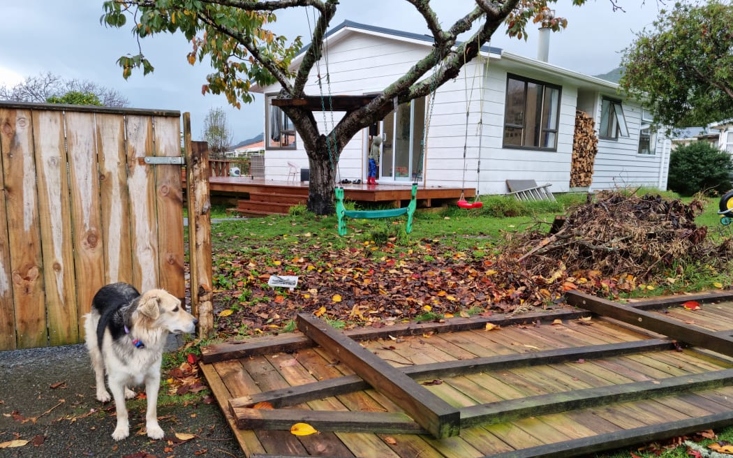 Damage done to a fence after a suspected tornado in Waikanae on 9.6.2022.