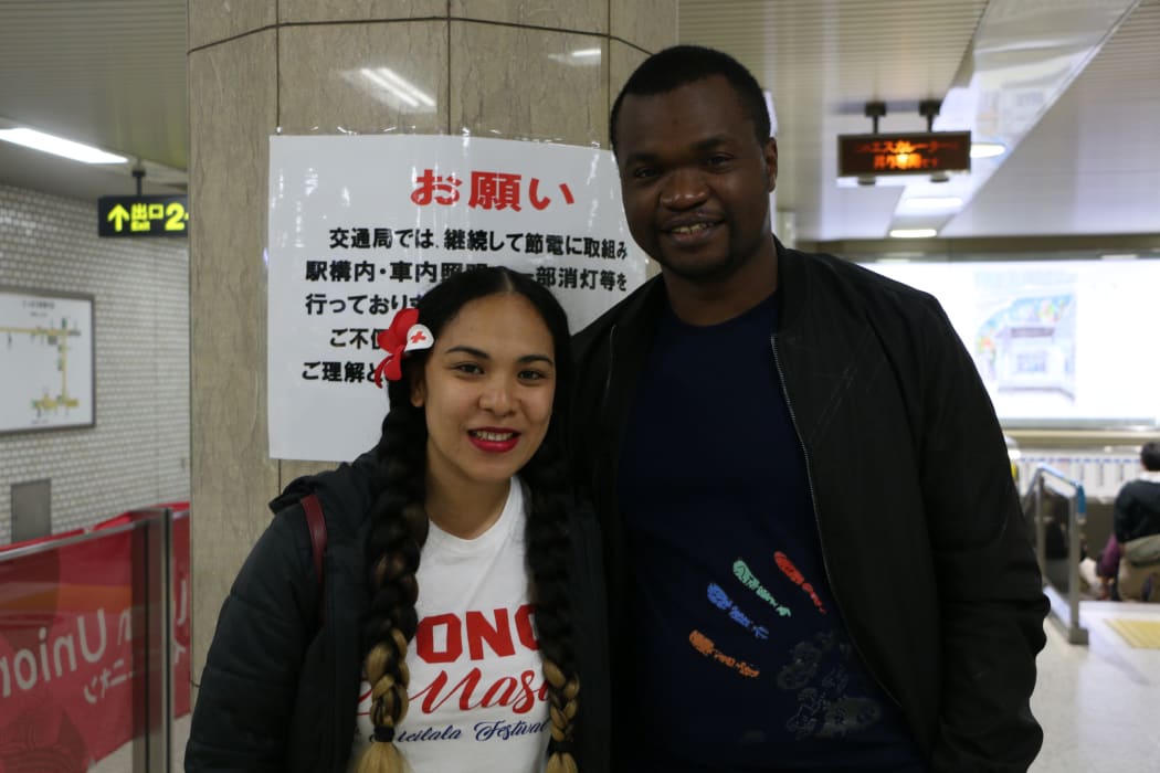 Tongan supporter Sandy Tu'ipulotu (L) watched the 'Ikale Tahi play against England at the World Cup.