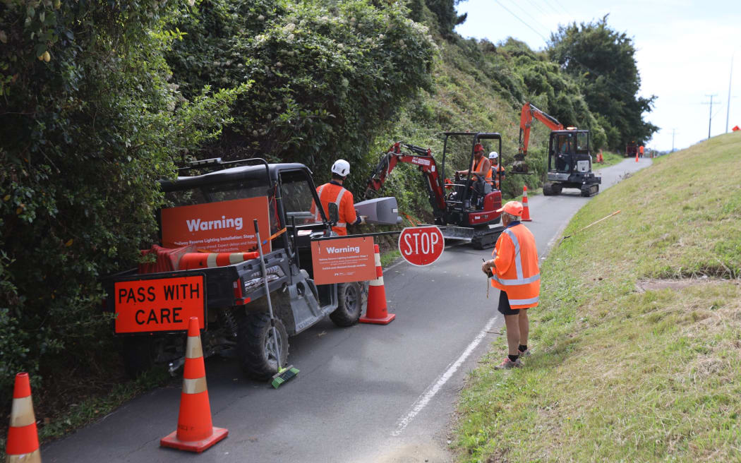 It's taken more than a year to install lighting along Nelson's Railway Reserve. Photo: Max Frethey.