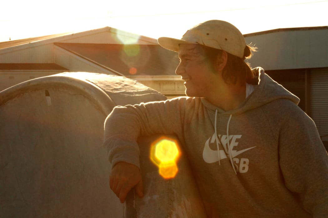 Cade Wilson-Russ at the Greymouth skate park. Dave North has been giving Cade boards to ride for years.