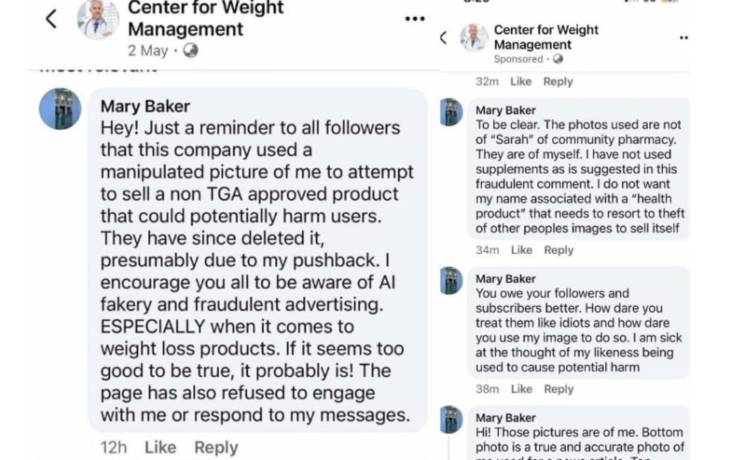 Mary Baker has reported the pages to Meta and commented on the posts.