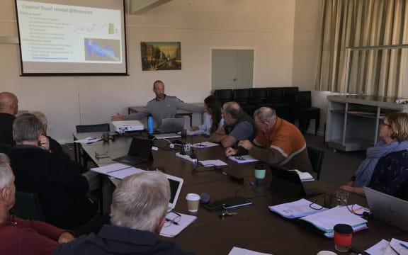 The beginnings of community climate change adaptation discussions with then new NRC flood hazard mapping presented to the public for the first time at a Raupo drainage committee meeting in Ruawai in 2021