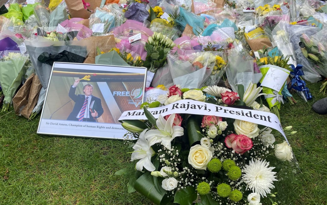 Flowers and tributes at the scene on Sunday October 17, 2021 near Belfairs Methodist Church in Eastwood Road North, Leigh-on-Sea, Essex, where Conservative MP Sir David Amess died after he was stabbed several times at a constituency surgery on Friday.