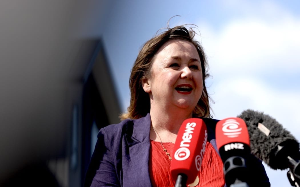 Labour's Megan Woods speaks to media on 18 September 2023.