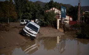 A flooded street in Alora, near Malaga, on 29 October, 2024, after heavy rain hit southern Spain.