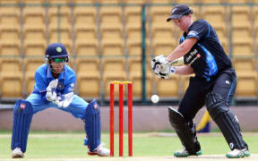 White Fern Rachel Priest on her way to hitting world's second fastest 50 against India