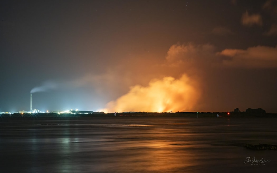 A scrub fire at Tiwai Point