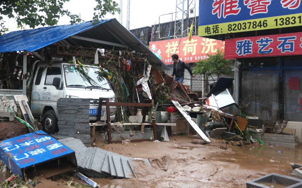 A waterlogged residential area in Jingxing County of Shijiazhuang City, north China's Hebei Province.