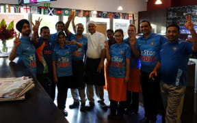 Staff in their India cricket shirts Christchurch's Little India restaurant.