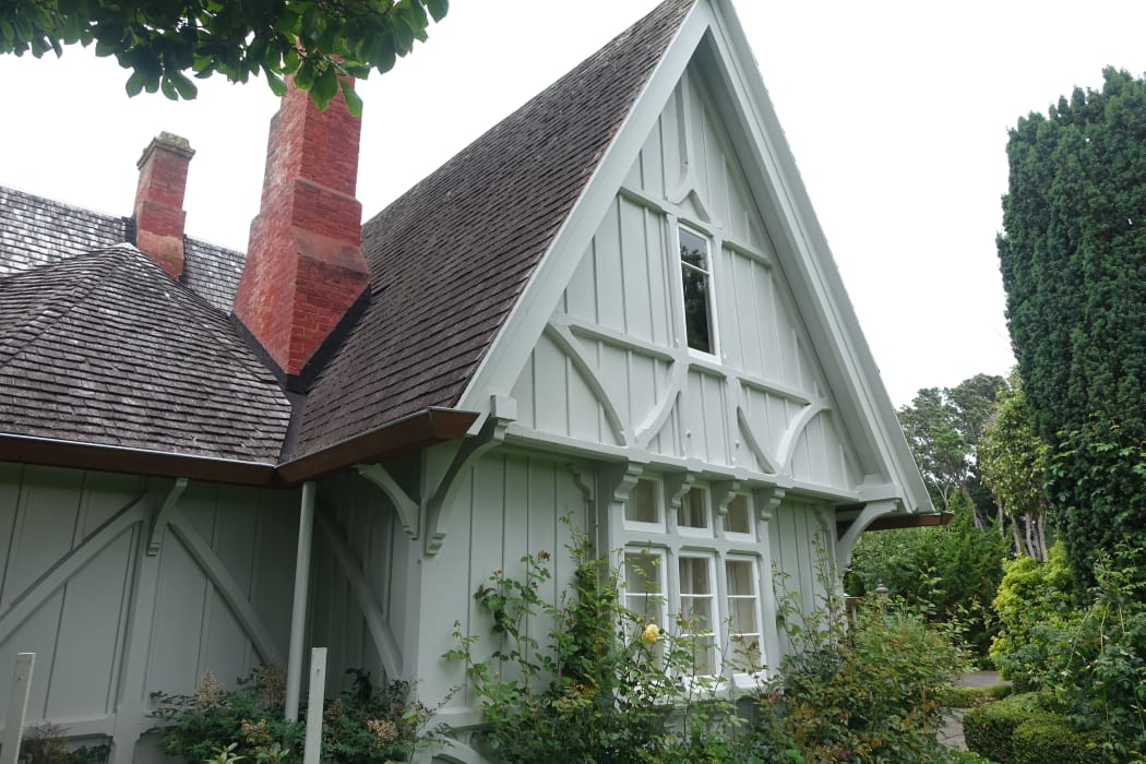 Made of heart rimu and brick the Gables has steeply pitched roofs and decorative cross-bracing typical of the Anglo-Gothic style.