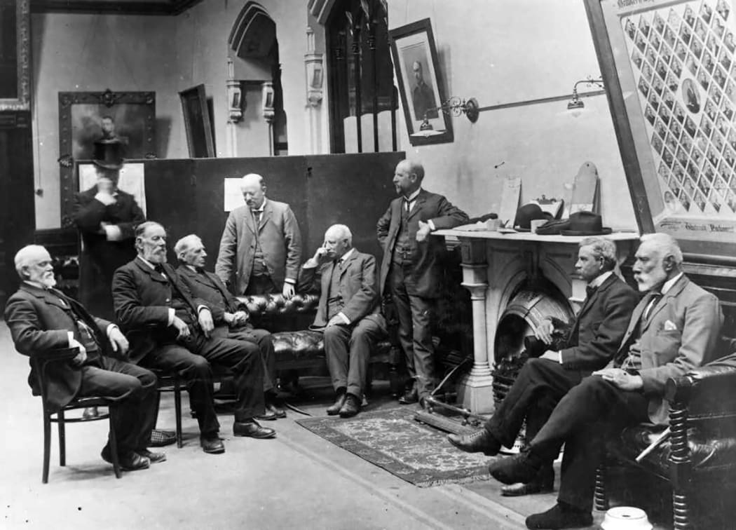 Members of Parliament gather in the reading room some time between 1891 and 1893.