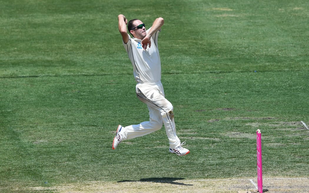 New Zealand's Todd Astle bowling third cricket test against Australian 2020.