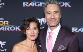 Chelsea Winstanley and Taika Waititi at the world premiere of Thor: Ragnarok on October 10, 2017 in Hollywood, California.