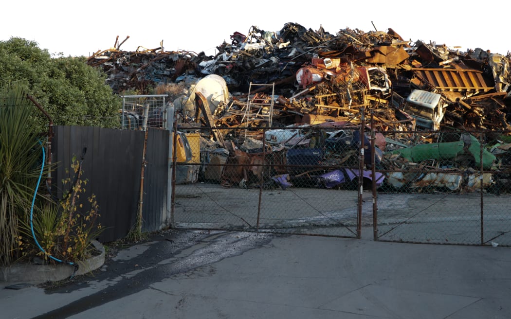 A pile of scrap metal can be seen at the National Steel yard in Woolston, Christchurch, in July 2024.