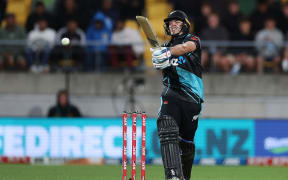 New Zealand's Mark Chapman plays a shot during the Twenty20 international cricket series against Pakistan, 2024.