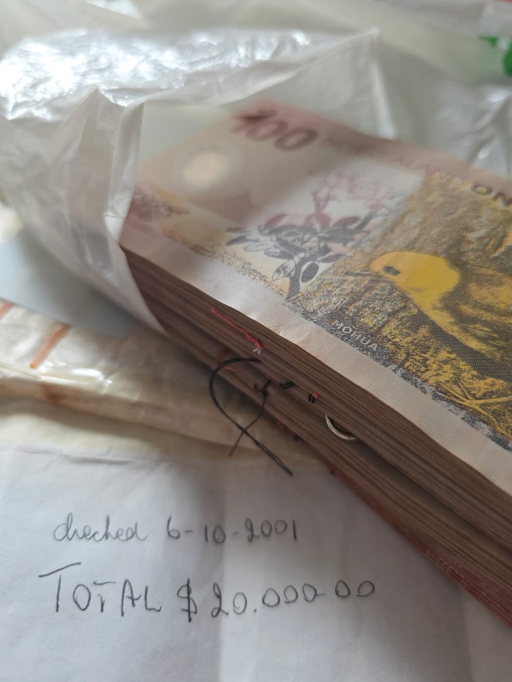 A cleaner tidying up some dusty old chairs at a Wellington property has stumbled across $20,000 cash.