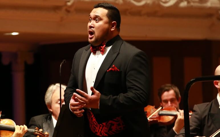 Joel Amosa sings with the NZSO at the Lexus Song Quest Grand Final