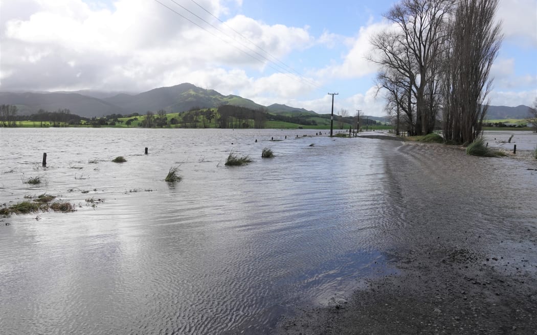 Farmland flooded in Maramanui near Dargaville this morning.