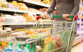 Close-up detail of a woman shopping in a supermarket