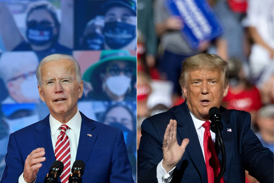 Joe Biden and Donald Trump pictured campaigning in October.