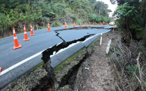 Flood damage to SH1 at Mangamuka Gorge, Northland.