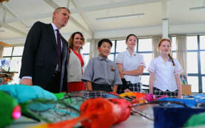 Prime Minister Chris Hipkins and Education Minister Jan Tinetti at at Remuera Intermediate School in Auckland to announce moves to reduce Year 4 to Year 8 class sizes by one to 28 students per teacher by 2025.