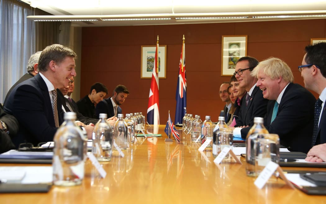 UK Foreign Secretary Boris Johnson meets with New Zealand Prime Minister Bill English and Foreign Minister Gerry Brownlee in Wellington.