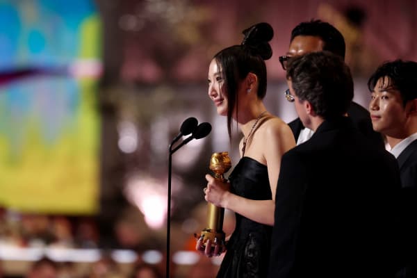 Ejae accepted a Golden Globe for "Golden," which she co-wrote and sang for "KPop Demon Hunters," on January 11 in Beverly Hills, California. *One time use only*