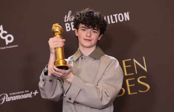 British actor Owen Cooper poses in the press room with his award Best Supporting Actor – Television for "Adolescence" during the 83rd annual Golden Globe Awards at the Beverly Hilton hotel in Beverly Hills, California, on January 11, 2026.