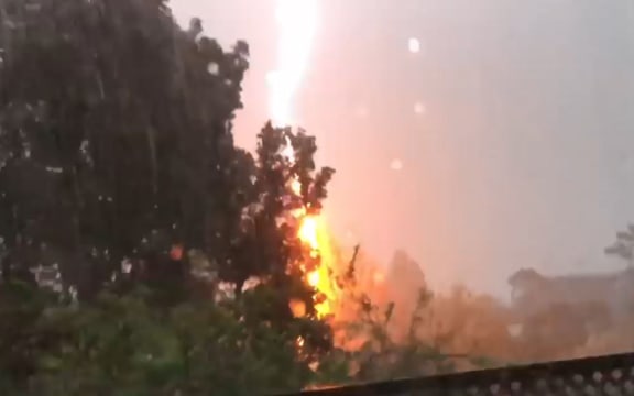 One woman on social media posted a video of the lightning hitting Auckland this morning.