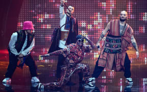 The "Kalush Orchestra" band in the final of the Eurovision Song contest.