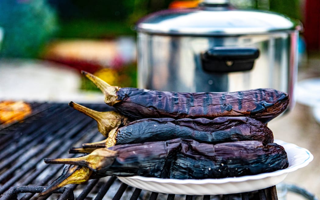 Eggplants on the barbecue