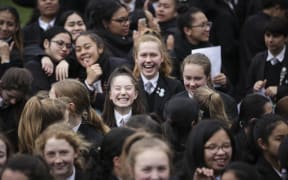 20092016 Photo: Rebekah Parsons-King. Sister of Mercy held a Hikoi outside Parliament today around the nations issue with homelessness. Students from St Mary's College gather outside Parliament.