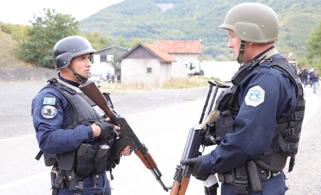 JARINJE, KOSOVO - SEPTEMBER 22: A view from the road to the Jarinje and Bernjak border crossings on the Serbian border in the north of Kosovo as roads guarded by special units of the Kosovo police during protests, in Jarinje, Kosovo on September 22, 2021.