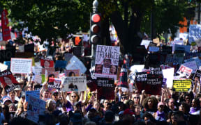 Demonstrators protest US Supreme Court nominee Brett Kavanaugh near the US Capitol
