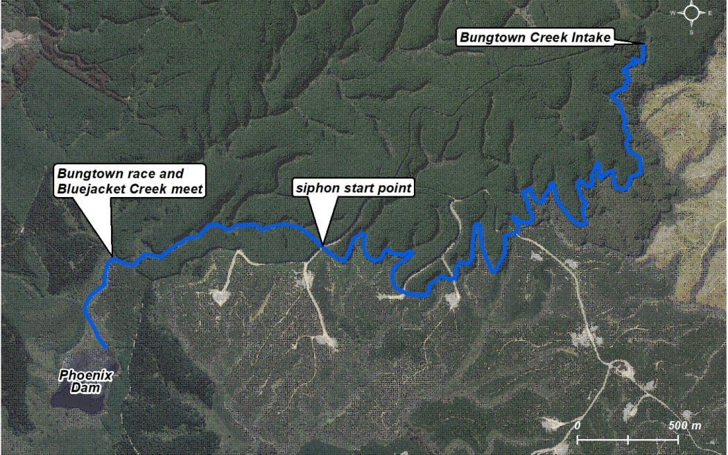 Map of Phoenix Dam work near Lawrence in Otago