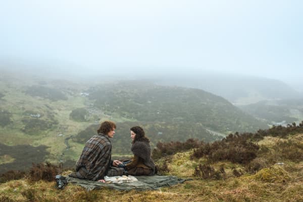 Outlander, Season 1, episode 8 "Both Sides", starring Sam Heughan as Jamie Fraser and Caitriona Balfe as Claire Randall.