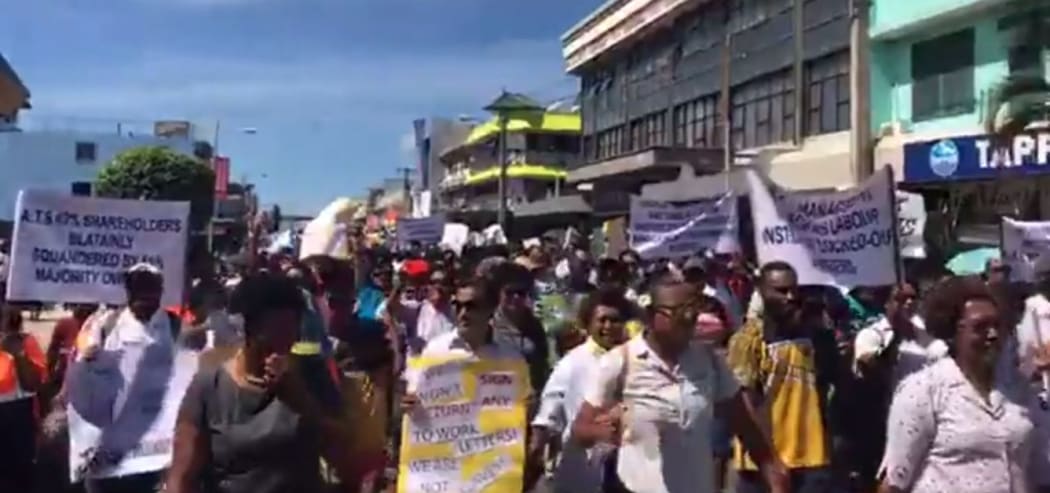 Nearly 900 people marched in support of ATS workers who claim they were locked out