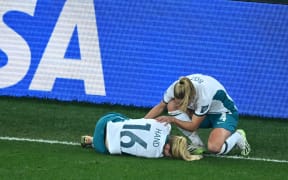 New Zealand's Jacqui Hand is injured in the 2023 FIFA World Cup game against Switzerland in Dunedin.
