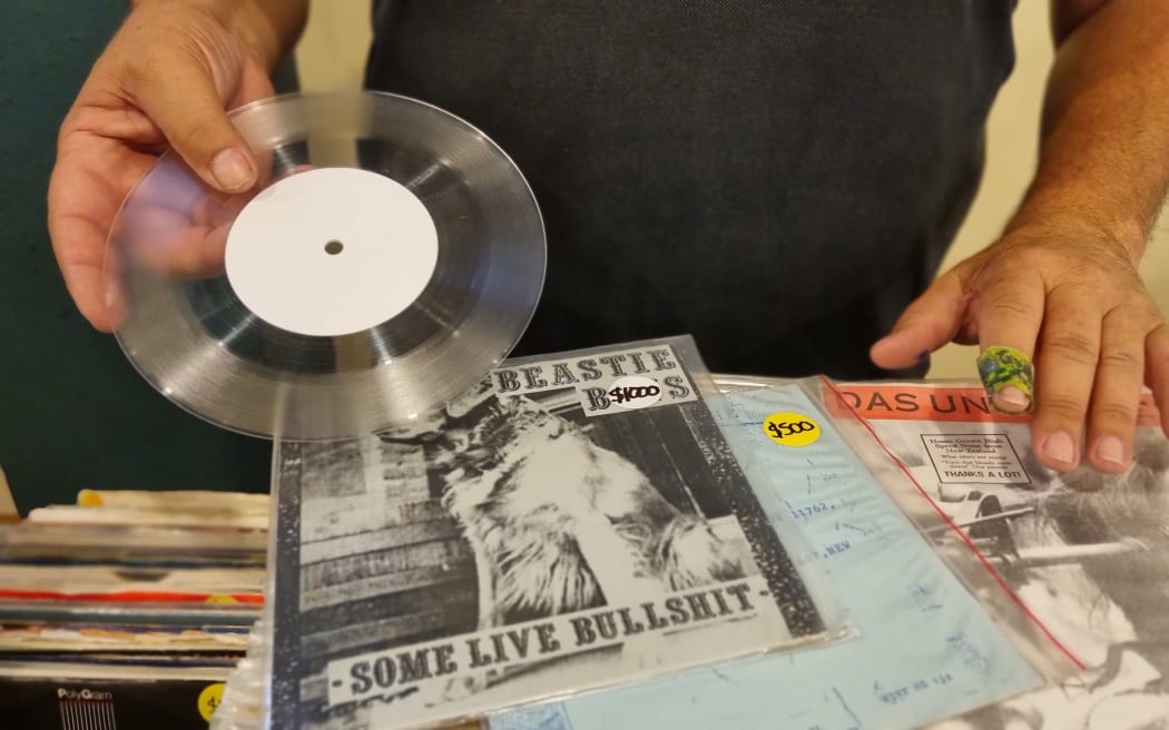 Peter White had rare lathe-cut seven-inch singles on sale.