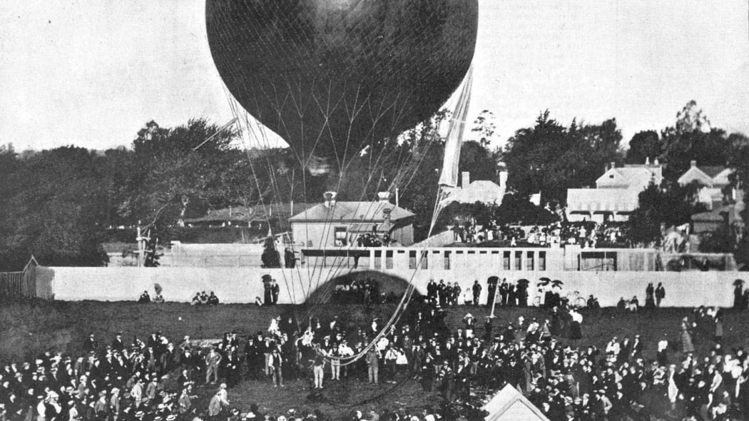 Captain Charles Lorraine prepares to take off from Lancaster Park.